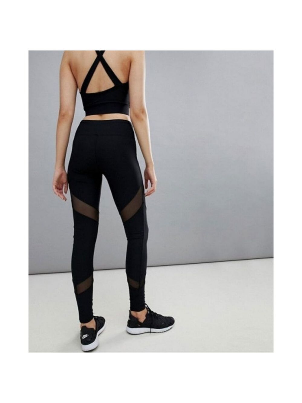 SOLID Black Full Length Leggings With Mesh Insert size 10-12 NWT